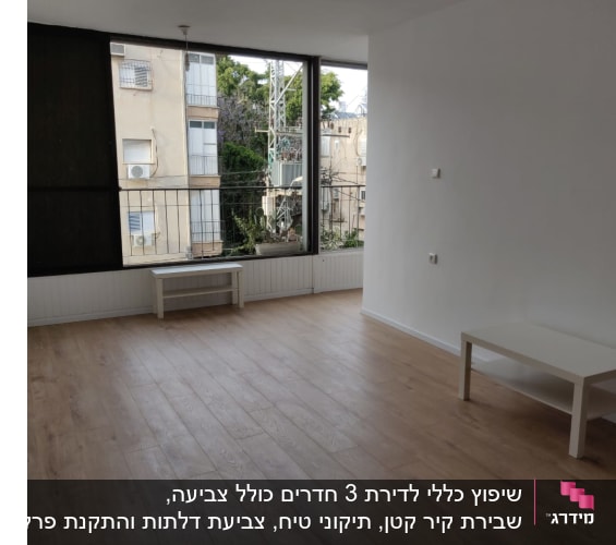 חדר עם רצפת עץ חדשה וקירות צבועים